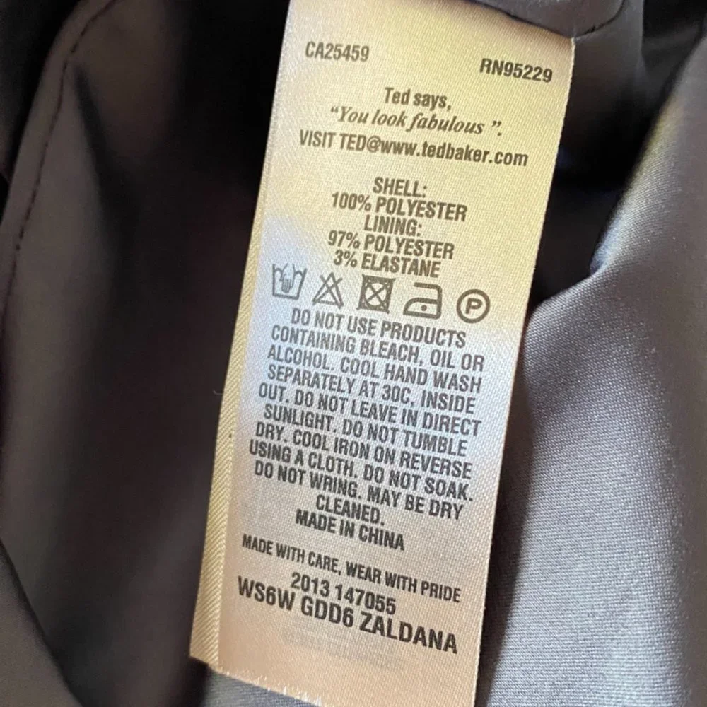 Ted Baker Gray Bir Print Dress Size 0 US size 2 - Picture 7 of 8